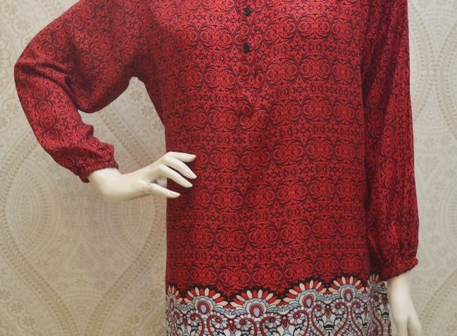 blouse muslimah labuh merah hitam-bl3-331